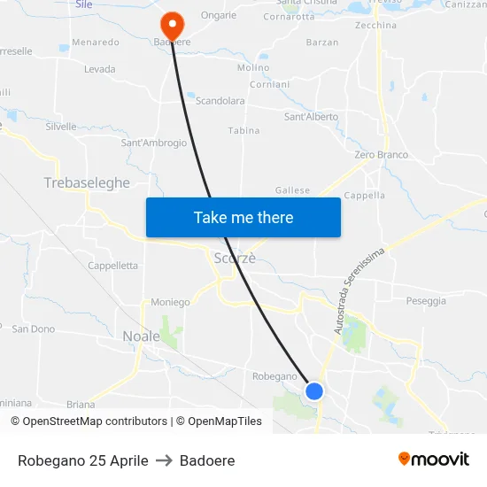Robegano April 25th to Badoere map