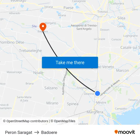 Peron Saragat to Badoere map
