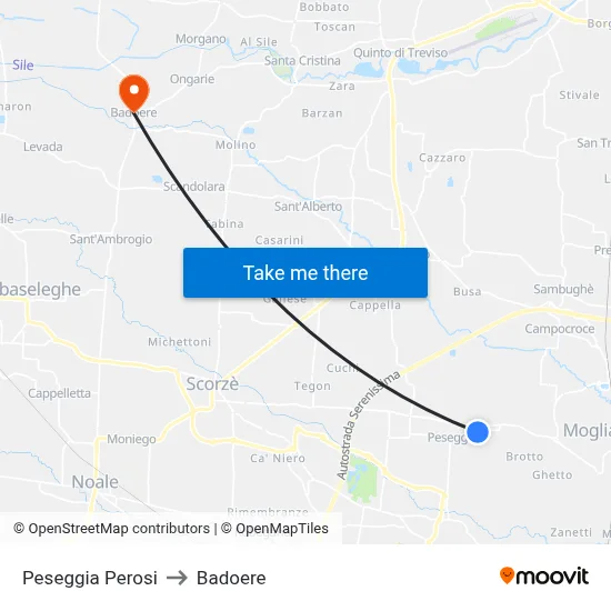 Peseggia Perosi to Badoere map