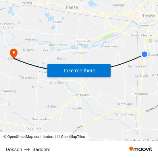 Dosson to Badoere map