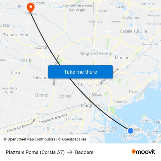 Piazzale Roma (Corsia A7) to Badoere map