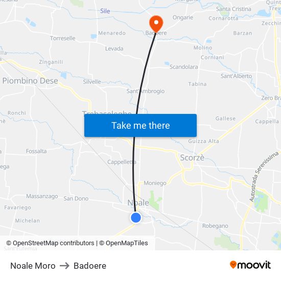 Noale Moro to Badoere map