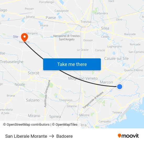 San Liberale Morante to Badoere map