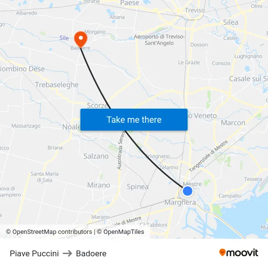 Piave Puccini to Badoere map