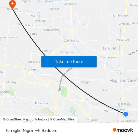 Terraglio Nigra to Badoere map