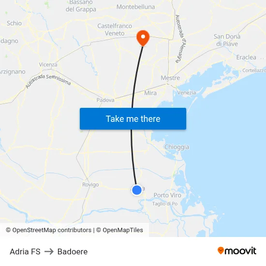 Adria Railway Station to Badoere map
