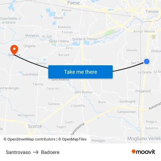 Santrovaso to Badoere map