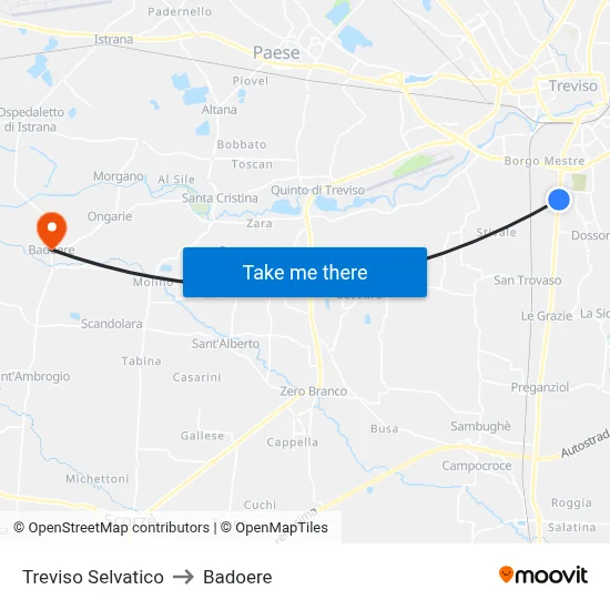 Treviso Selvatico to Badoere map
