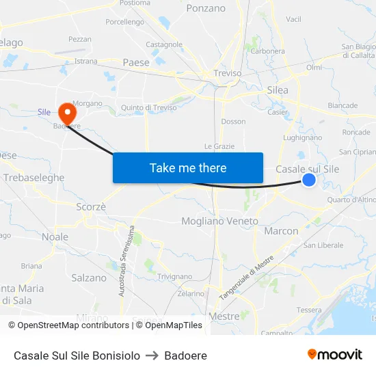 Casale Sul Sile Bonisiolo to Badoere map
