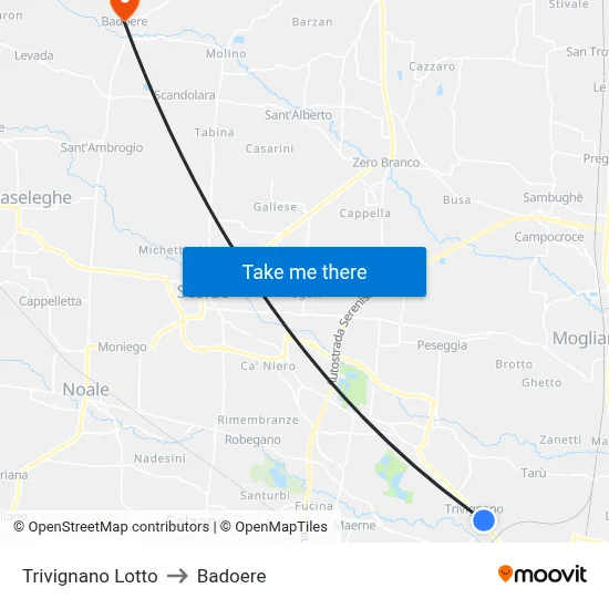 Trivignano Lotto to Badoere map
