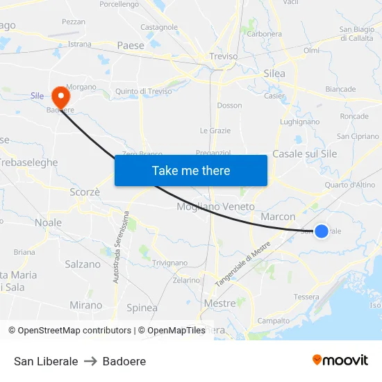 San Liberale to Badoere map