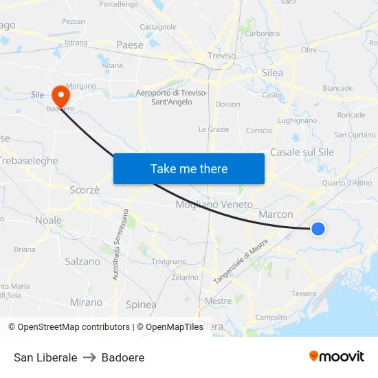 San Liberale to Badoere map