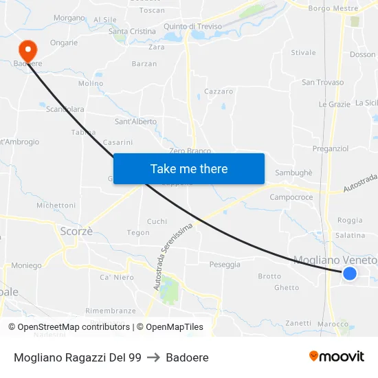 Mogliano Boys of '99 to Badoere map
