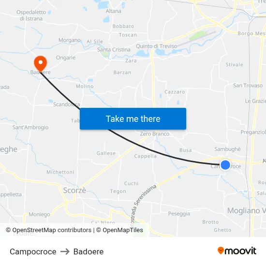 Campocroce to Badoere map