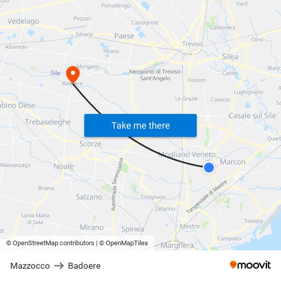 Mazzocco to Badoere map