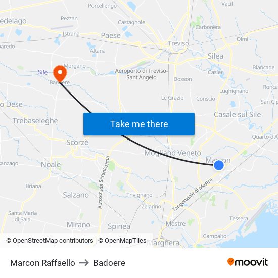 Marcon Raffaello to Badoere map