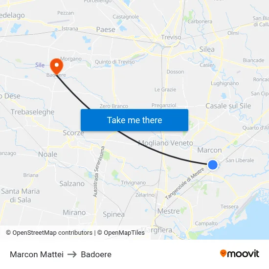 Marcon Mattei to Badoere map