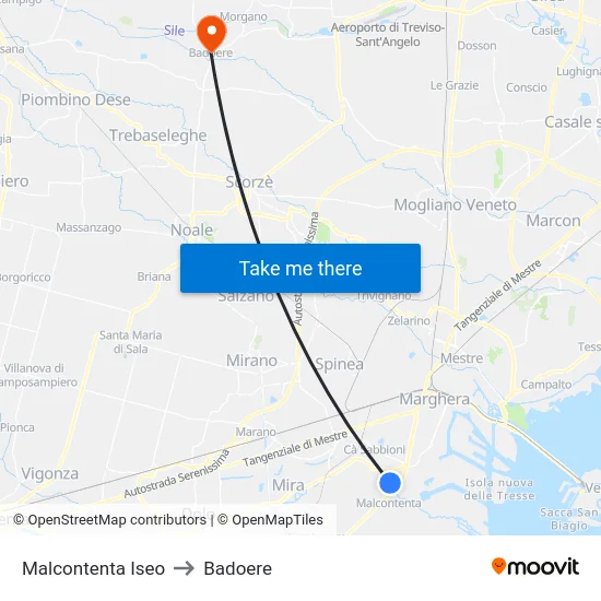 Malcontenta Iseo to Badoere map