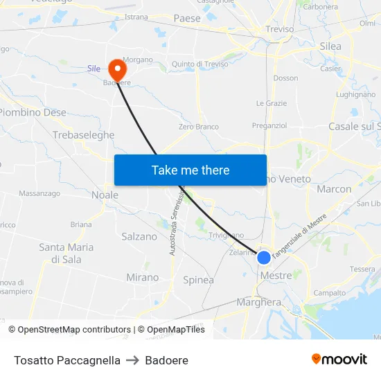 Tosatto Paccagnella to Badoere map