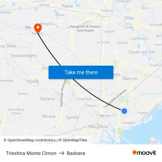 Triestina Monte Cimon to Badoere map