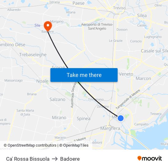 Ca' Rossa Bissuola to Badoere map