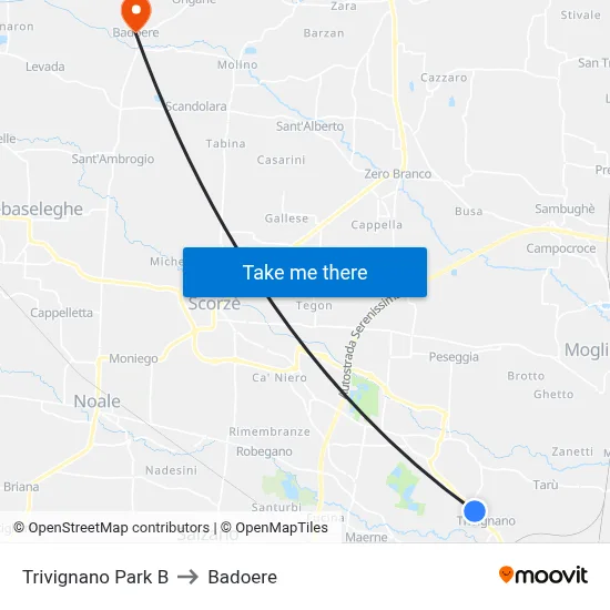 Trivignano Park B to Badoere map