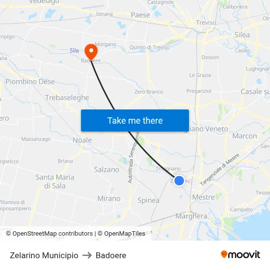 Zelarino City Hall to Badoere map