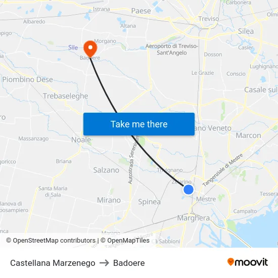 Castellana Marzenego to Badoere map