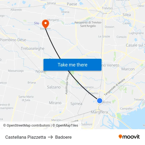 Castellana Piazzetta to Badoere map