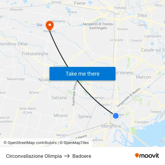 Circonvallazione Olimpia to Badoere map