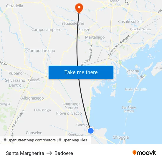 Santa Margherita to Badoere map