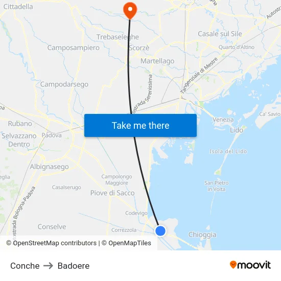 Conche to Badoere map