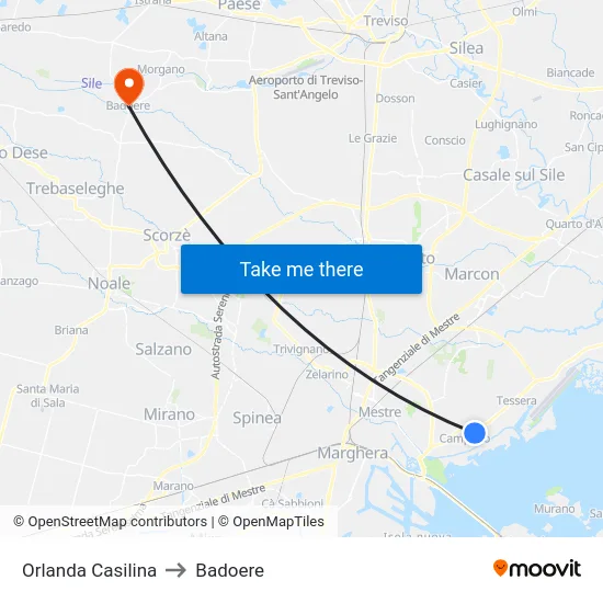 Orlanda Casilina to Badoere map
