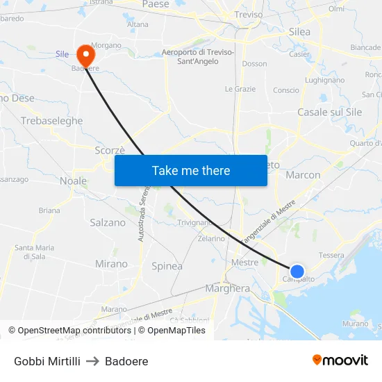 Gobbi Mirtilli to Badoere map