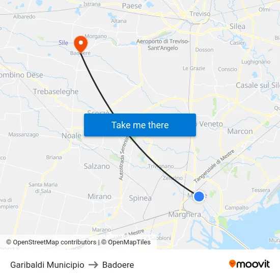 Garibaldi Municipio to Badoere map