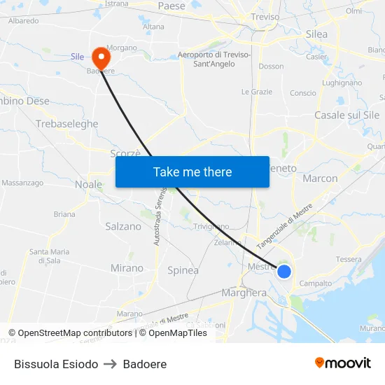 Bissuola Esiodo to Badoere map