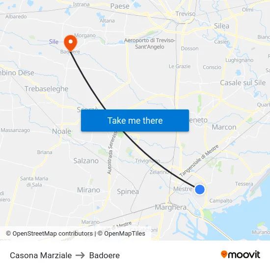 Casona Marziale to Badoere map