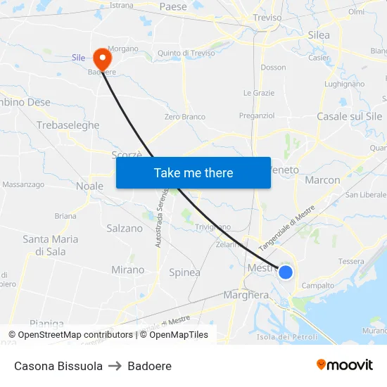 Casona Bissuola to Badoere map