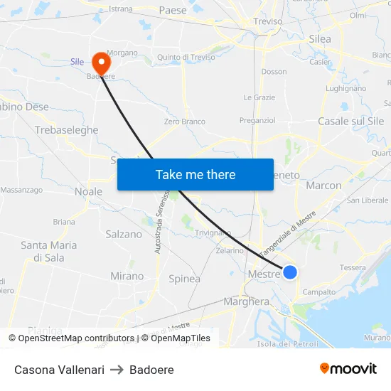 Casona Vallenari to Badoere map