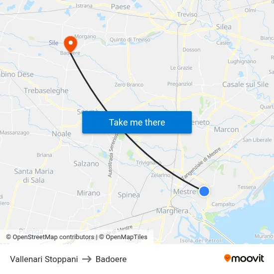 Vallenari Stoppani to Badoere map