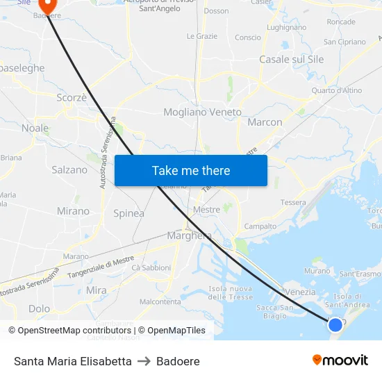 Santa Maria Elisabetta to Badoere map