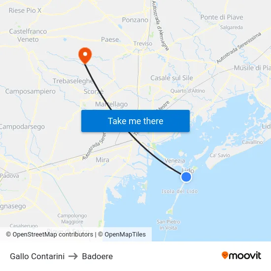 Gallo Contarini to Badoere map