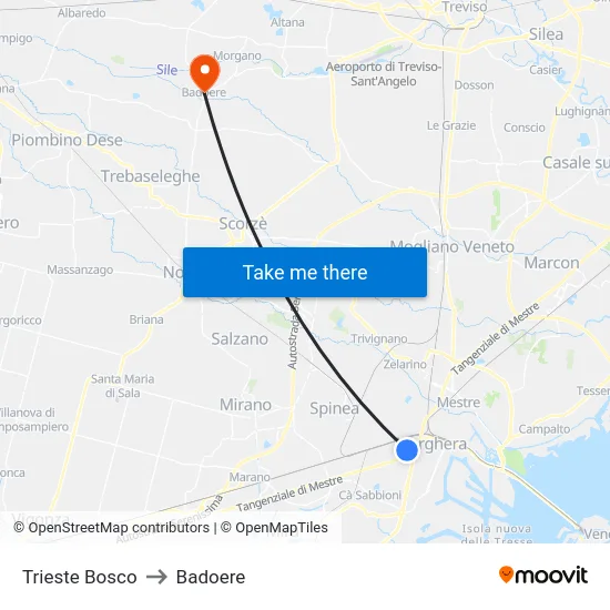Trieste Bosco to Badoere map