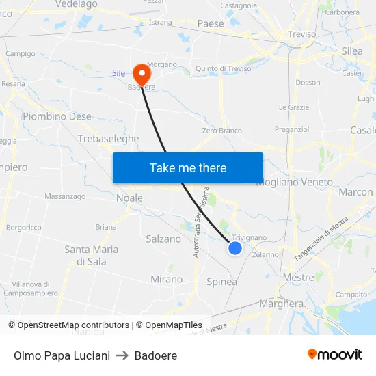 Olmo Papa Luciani to Badoere map