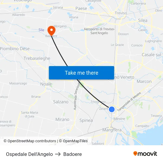 Ospedale Dell'Angelo to Badoere map