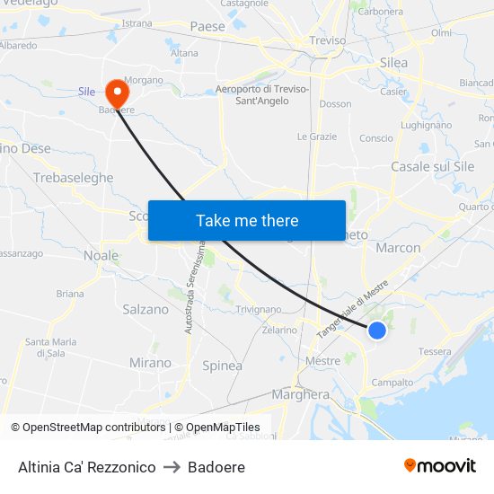 Altinia Ca' Rezzonico to Badoere map