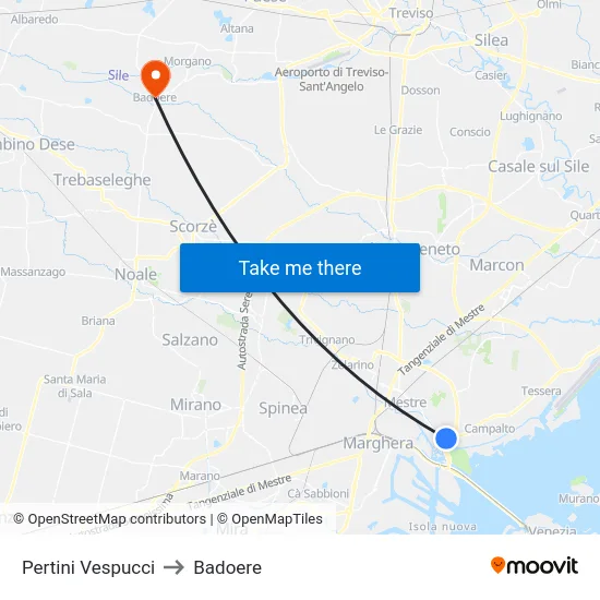 Pertini Vespucci to Badoere map