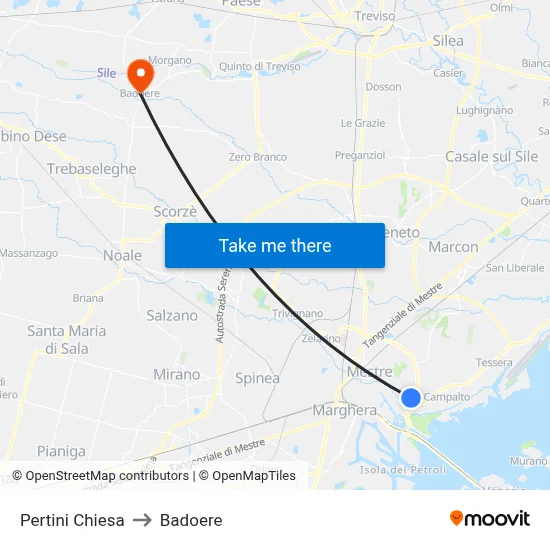Pertini Church to Badoere map