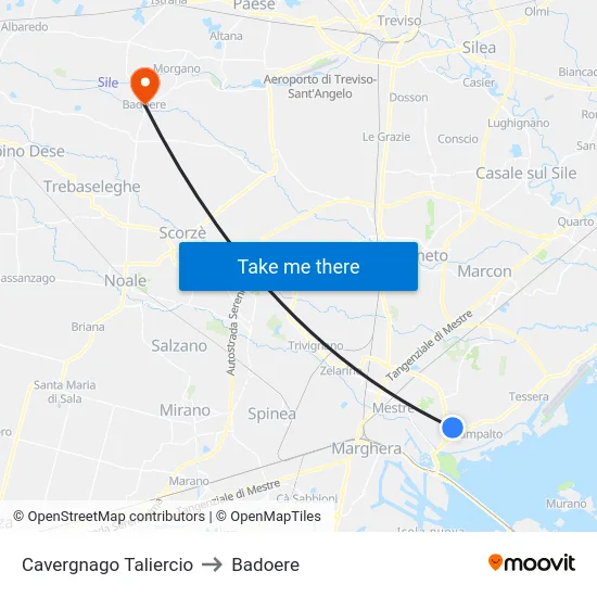 Cavergnago Taliercio to Badoere map