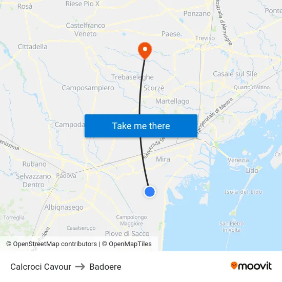 Calcroci Cavour to Badoere map